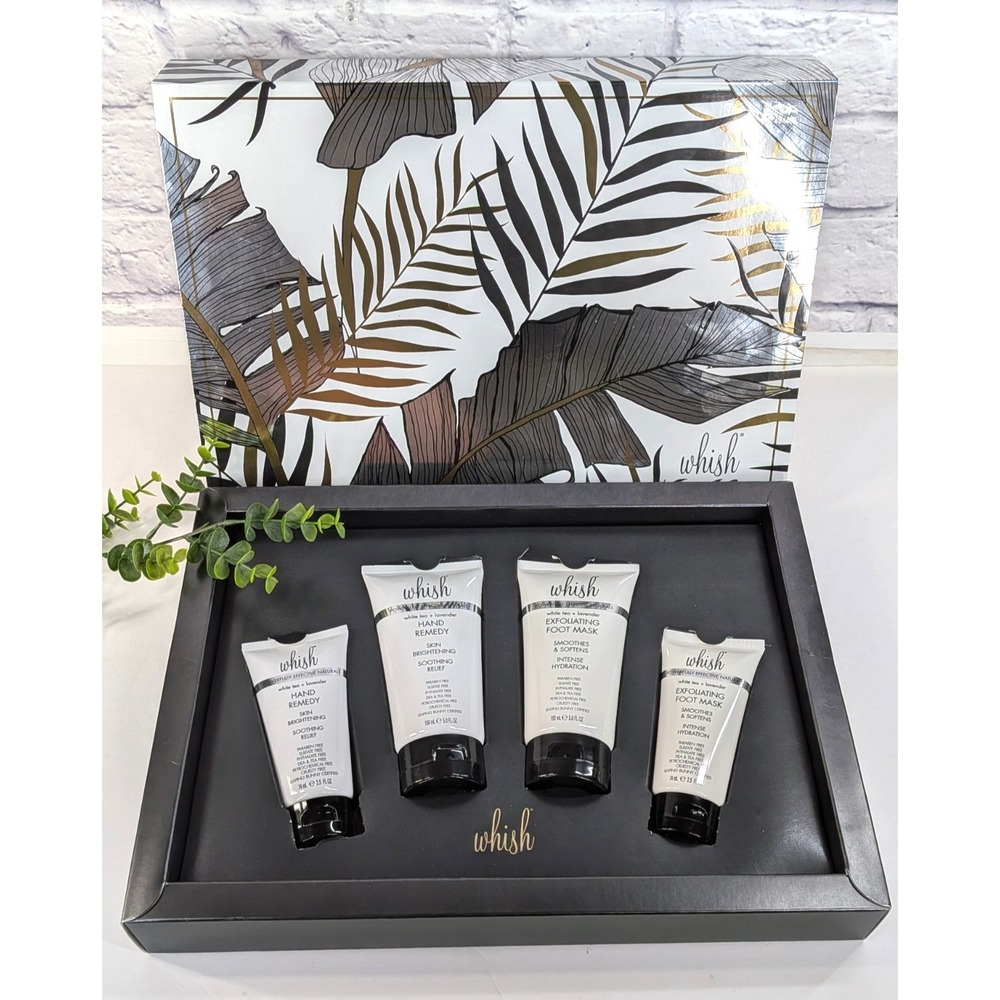 NEW IN BOX LOT 4😍Whish Hand Remedy & Foot Mask WHITE TEA‎ + LAVENDER Gift Set